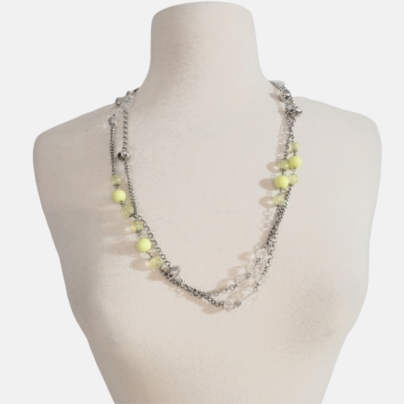 Green & Clear Bead Long Silver Chain Loop Necklace - Picture 1 of 3